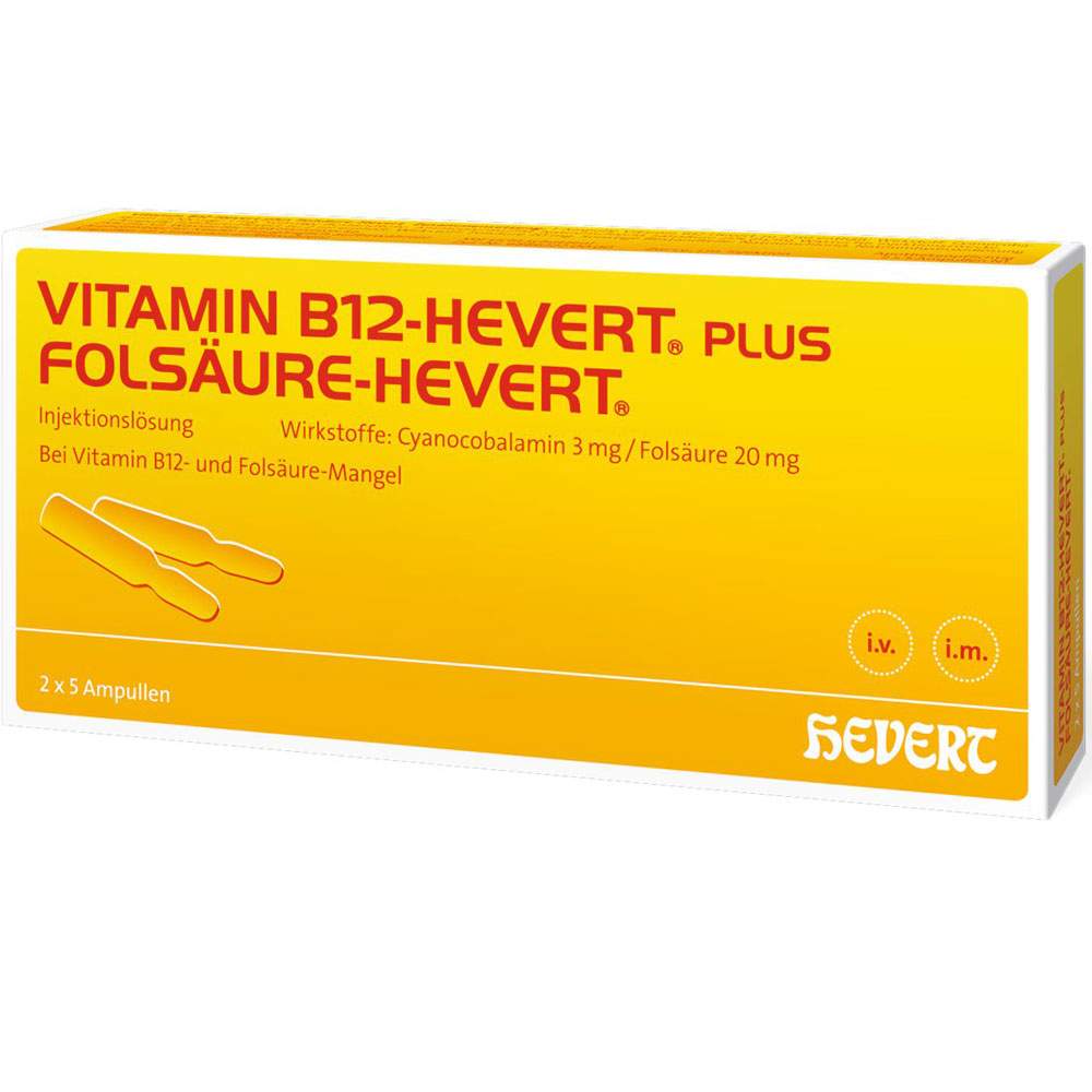 Vitamin B12-Hevert plus Folsäure 2x5 Amp.