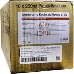 Isotonische Kochsalzlösung 0,9% Infusionslösung, Serag 10 Plastik-Fl., 250 ml