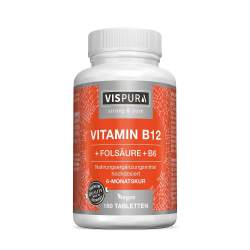 Vitamin B12 1.000 µg hochdosiert + Folsäure + B6 180 vegane Tabletten