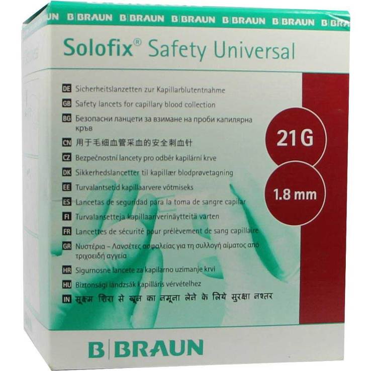 SOLOFIX Safety Univers.Lanzet.21 G 1,8 mm Stichl.